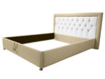 Кровать Алания, 160x200, Металлическое с ламелями, Экокожа Стандарт светло-бежевый/белый глянец, Ножки 5 см стандарт.